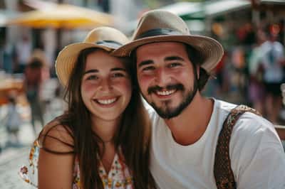 Un uomo che tiene aperta una porta per una donna, che sorride con apprezzamento.