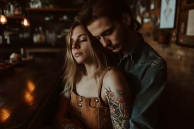 Una coppia che si guarda, sorridendo, come se aspettasse il momento perfetto per abbracciarsi.