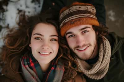 Due persone che ridono e si connettono su un hobby condiviso, trovando interessi comuni.