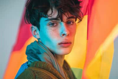 11. LGBTQIA+ Živá koláž různorodých jedinců a duhových vlajek, symbolizující komunitu LGBTQIA+.