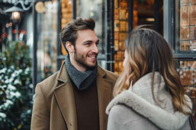 Un uomo presenta con orgoglio una donna alla sua famiglia e ai suoi amici sorridenti.