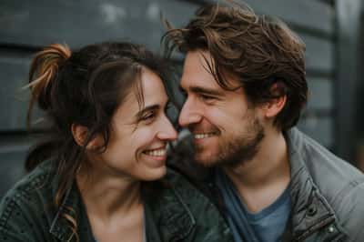Un uomo tiene teneramente la mano di una donna e la guarda negli occhi, dicendole che la ama.