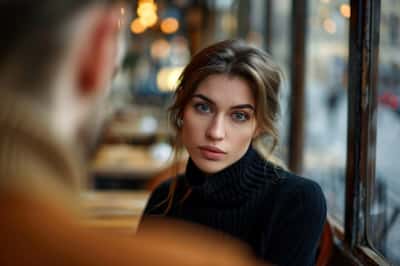 Donna a disagio circondata da uomini, sensazione di essere intrappolata