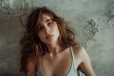 Donna che si scrolla di dosso un vestito svolazzante, rifiutando la femminilità